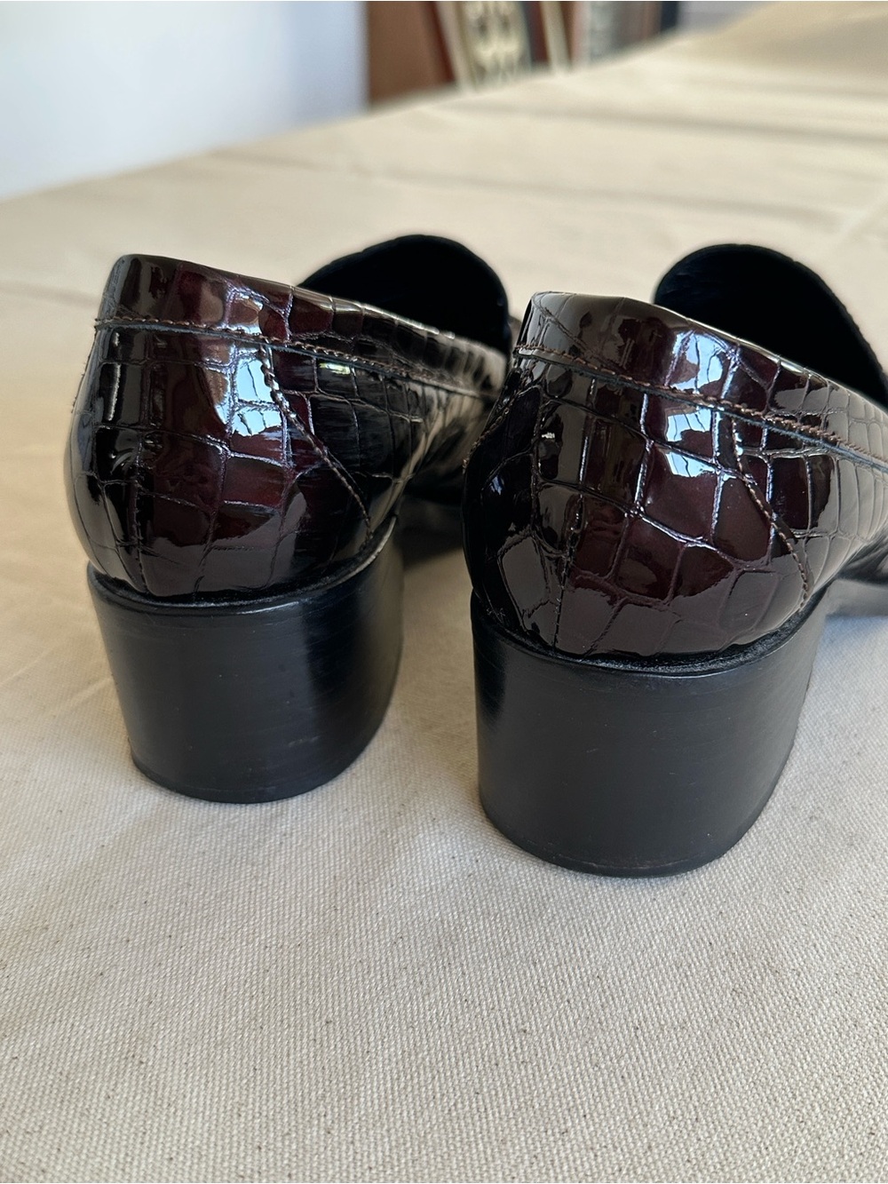 Bass Women’s Croc-Embossed Patent Loafers in Dark Burgundy - Picture 6 of 10